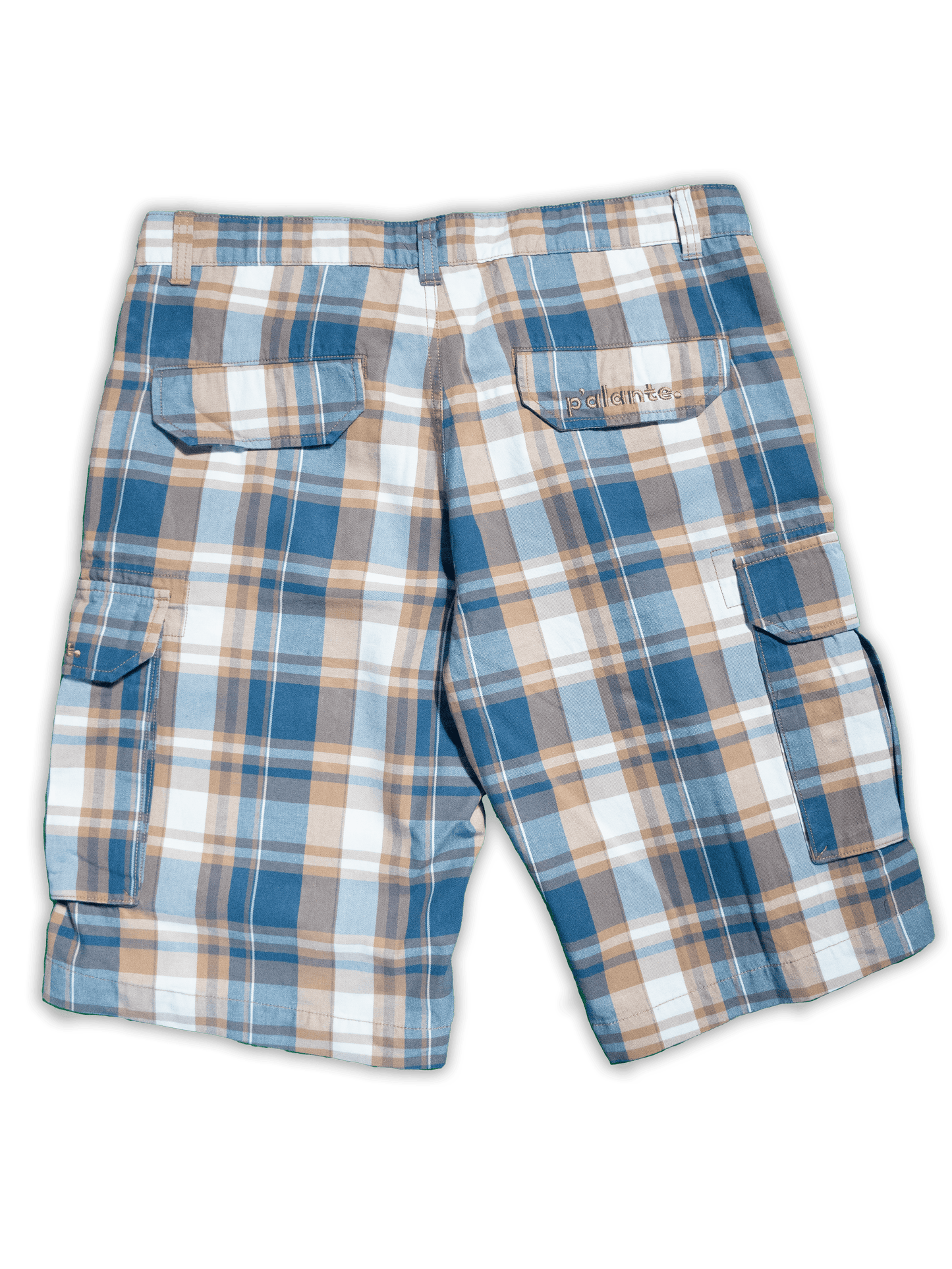 BLUE & BROWN CHEQUERED SHORTS / 36 / LOGO