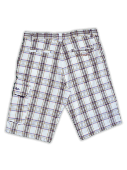 BROWN & VIOLET CHEQUERED SHORTS / 35 / LOGO